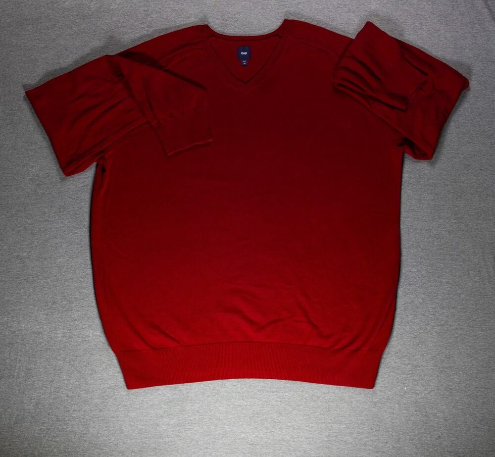 Gap Sweater Mens XL Red V-Neck 100% Cotton Holiday 2010 Essential